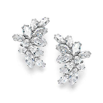 Mariell Clip-On Cubic Zirconia Crystal Bridal Earrings, Marquise Shape CZ Curved Clusters, Women Earrings for Wedding, Bridesmaids, Homecoming, Mother of the Bride - color: Silver Clip On
