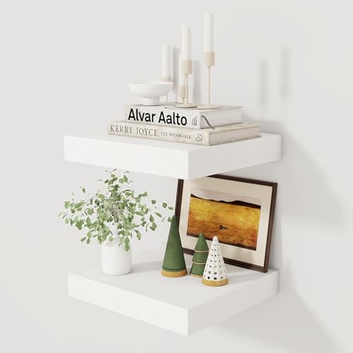Fun Memories 12 Inch Floating Shelf, Rustic Wood Wall Shelves for Wall Decor & Storage, 12 x 12 Floating Shelf for Living Room, Bathroom, Bedroom, White, Set of 2 - color: White, size: 12"W x 12"D, 2 Pack