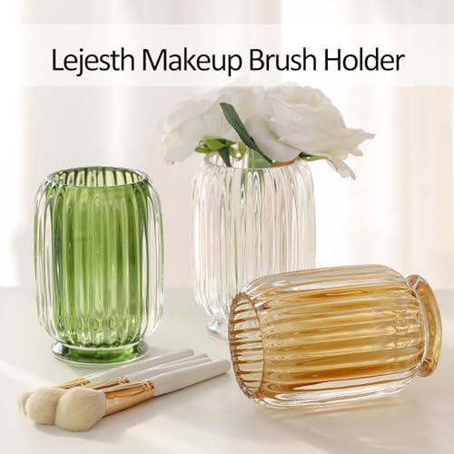 Crystal Makeup Brush holder Organizer, Vintage Make Up Brush Cup Pen Pencil Holder striped vase, Comb Brushes Pen Pencil Storage Box Container (Clear)