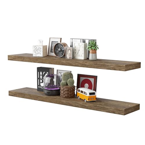 BAMEOS Floating Shelves,Wall Mounted Wooden Shelves with Invisible Brackets Set of 2, Hanging Wall Shelves Decoration for Bedroom, Bathroom, Living Room and Kitchen - color: Boathouse Oak, size: 31x7 2Pcs