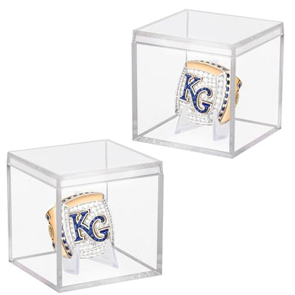 2 Pack Championship Ring Display Case Clear Acrylic Ring Case Display Box for Sports Baseball Softball Football Basketball Single Ring Coin Holder Stand, 2.16 Inch - size: 2 Pack