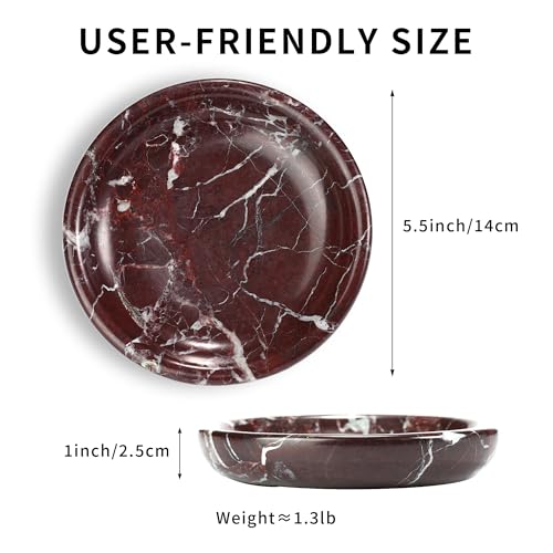 Trinket Marble Jewelry Tray - Stone Ring Key Purse Holder Dish, Small Cute Round Plate Decorative Bowl for Nightstand Entryway Coffee Table Decor (5.5 inch) - color: Circle-Rosso Levanto