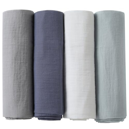POMISO Muslin Swaddle Blankets for Boys & Girls, Newborn Receiving Blankets, 4 Pack Soft Breathable Baby Swaddles, Large 47x47 Inches, Grey Blue White Green - color: Grey Blue White Green