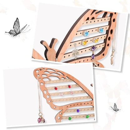 Wood Butterfly Earring Holder for Girls, Rustic Mount Hanging Earring Holder Wall Jewelry Organizer for Necklace Display Women Vendor Events,Craft Home Decor Gift,11 x 11 IN