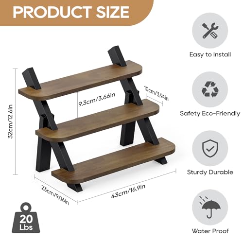 Perfume Stand for Men Women, 3 Tier Cologne Organizer, Display Shelf Stands for Dresser, Wooden Shelf Display Risers for Party, Makeup, Figures, Cupcake, Dessert - color: Brown-3Tier