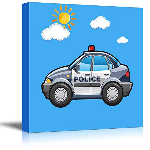 wall26 - Square Canvas Wall Art - Toy Poice Car - Kid's Room/Nursery Wall Art Vibrant Color & Ready to Hang - 12x12 inches - color: Artwork - 02, size: 12"L x 12"W