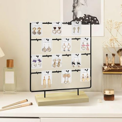 Earring Display Stand for Selling, 4 Tier Wooden Base Earring Rack Tower Display Holder Stand (24 Hooks, Black) - color: Black