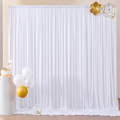 Wrinkle Free White Backdrop Curtains for Parties, Polyester Photo Backdrop Drapes 2 Panels 5x7ft for Photography Wedding Parties Birthday Background Baby Shower, 10ftx7ft - color: White, size: 10ftx7ft