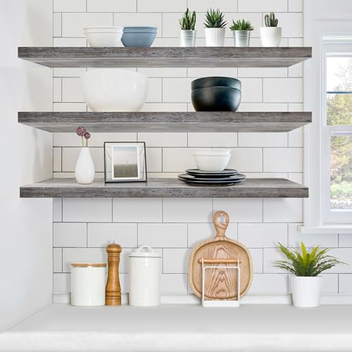 Sorbus Floating Shelves for Wall - 48 Inch Long Bathroom Shelves, Wall Decor for Bedroom, Kitchen, Living Room & Book Storage - Mounted Floating Shelf with Invisible Brackets (Gray, 3 Pack) - color: Grey, size: 48 Inch, style: 3 Pack