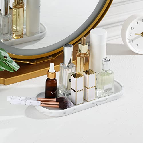 Luxspire Bathroom Vanity Tray Countertop, 10" Marble Tray for Kitchen Counter, Resin Oval Tray for Soap Dispenser and Toilet Tank, Decorative Trays for Perfume, Jewelry, Small, Faux Marble White - color: Marble White, style: Small