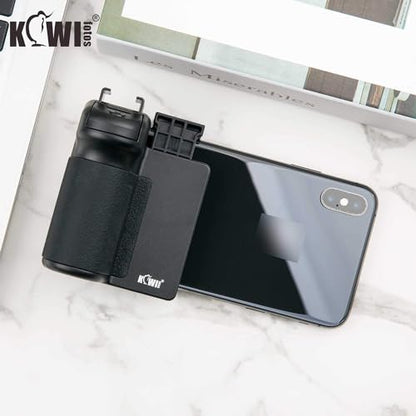 KIWIFOTOS Phone Camera Grip Handle Holder Phone Tripod Mount with Remote Shutter & Cold Shoe Adapter for iPhone 17 16 15 14 Pro Max Samsung Smartphone Selfie Vlog Video Shooting - color: Phone Camera Grip