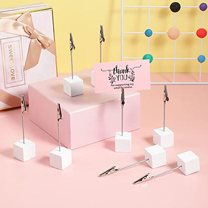 Gersoniel 20 Pcs Cube Base Memo Clip Holder with Alligator Clip Wood Table Number Holder Cube Base Place Card Stand Mini Photo Menu Stand for Displaying Number Card (White) - color: White