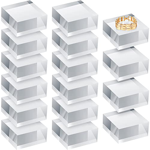 Remerry 16 Pcs Clear Acrylic Cube Blocks Square Display Block Clear Polished Acrylic Stamp Blocks Jewelry Display Stand Ring Showcase Holder Base(2 x 2 x 1 Inch) - size: 2 X 2 X 1 Inch