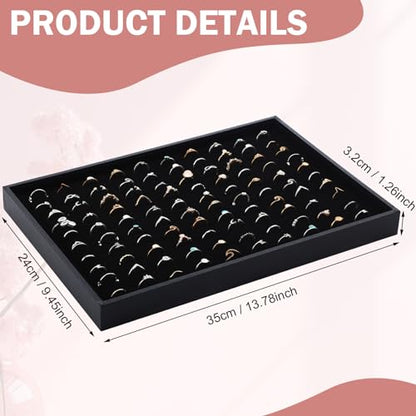 Wenqik 4 Pcs Cardboard Ring Holder with Velvet Lining, 100 Slot Inserts Stackable Ring Display Tray,13.8 x 9.4 x 1.2 inch (Black) - color: Black