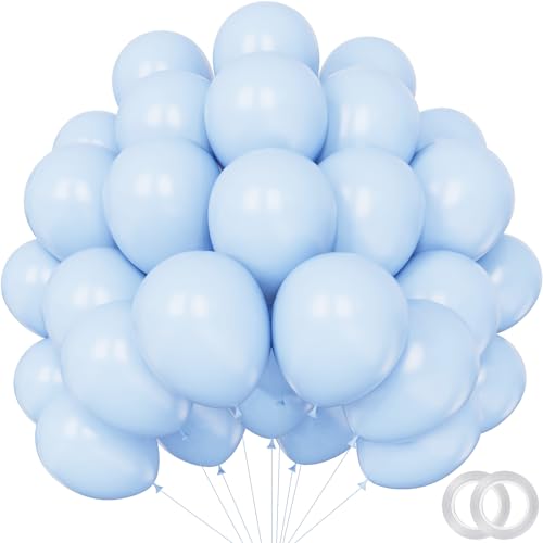 Baby Blue Balloons - 12 inch 100pcs Latex - Round Pastel Blue Birthday Balloons with 2 Ribbons for Baby Shower, Gender Reveal, Birthday Party Decorations - color: Pastel Blue, size: 12 Inch 100PCS