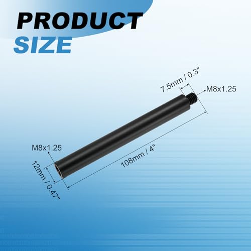 PATIKIL 4" Metal Extension Rod, 2 Pcs M8x1.25 Female to Male Thread 0.47" Aluminum Alloy Lightweight Stabilizer Accessory Mount Tripod Extender Tube for Tripod DSLR Action Cameras, Black - color: Black, size: M8x1.25, 4" Length, 0.47" Rod