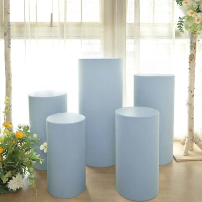 Efavormart Set of 5 | Dusty Blue Spandex Cylinder Plinth Display Box Stand Covers, Stretchable Pedestal Pillar Prop Covers - 160 GSM - color: Dusty Blue, size: Spandex Cylinder Covers