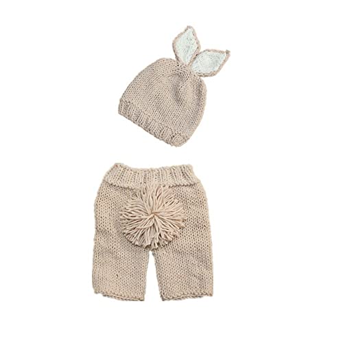 Newborn Easter Outfit Boy Photography Props Baby Bunny Handmade Crochet Rabbit Set Knit Hat Diaper Carrot Set for Kids - color: Beige-l