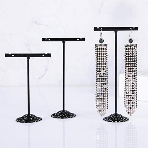 Black Earring T Shape Stand Detachable Metal Earring Display Storage Rack for Photography Jewelry Props Show Closet Retail Store Display 3 Pcs, T Shape