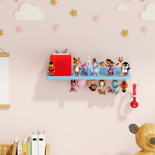for Tonies Shelf Magnetic - Tonies Figure Organizer for Kids Room, Wooden Magnetic Display Shelf for Tonies Box Holder, Wall Floating Shelves Toy Storage Compatible Charging Station (1 Tier, Blue) - color: Blue, size: 1 Tier