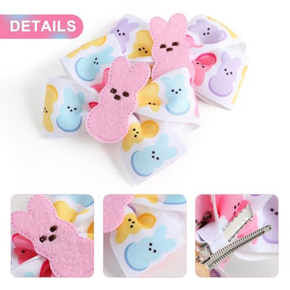 Bunny Hair Bow Pink Rabbit Bowknot Ribbon Easter Spring Hair Accessories 2PC Hair Clips for Baby Girls - color: 2PC Hair Clips