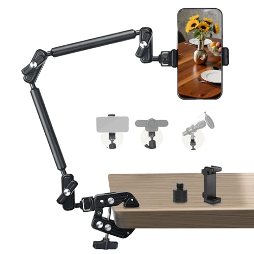 22" Magic Arm Clamp, Overhead Phone Mount Holder Stand, Flexible Desk Camera Mount, Articulating Friction Boom Arm with 1/4" 3/8" Threads for Phone, DSLR, Action Camera,Filming, Light, Webcam, Mic - color: MH05