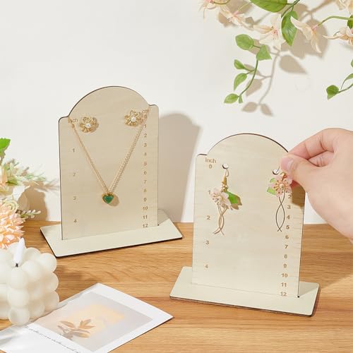 FINGERINSPIRE 2 Pcs Earring Measurement Display Stand 5.1x2.4x6.3 Wood Ear Stud Stand Earring Organizer Frame with Measurement Floral White Arch-Shaped Earring Holder for Measuring Selling Earring - size: 5.1x2.4x6.3"