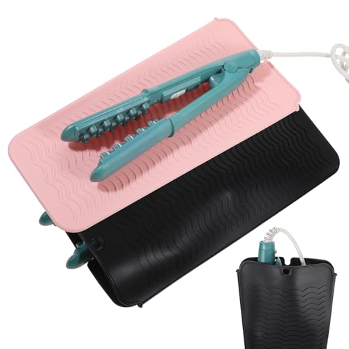 2 Pcs Heat-Resistant Silicone Mat and Heat Styling Tools Travel Mat Cover for Curling Irons Hair Straighteners Flat Iron Professional Heat-Resistant Non-Slip Mats for Countertop Hot Hair Styling Tools