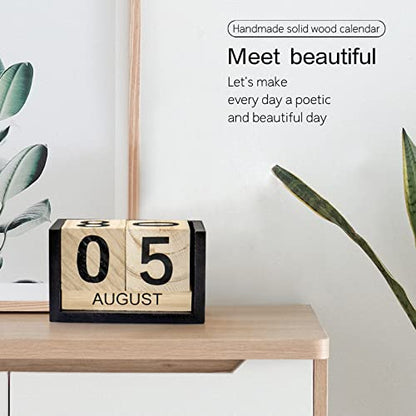 Notakia Wooden Gaobei Desk Blocks Calendar Perpetual Block Month Date Display (Large Black Wood Color) - color: Black Wood Large