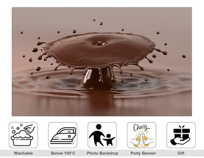 8x6ft Melted Chocolate Splash with Flying Droplets Backdrop Smooth Rich Brown Liquid Texture Photography Background for Dessert Baking Themed Party Decorations Banner Photo Booth Props - size: 8x6ft