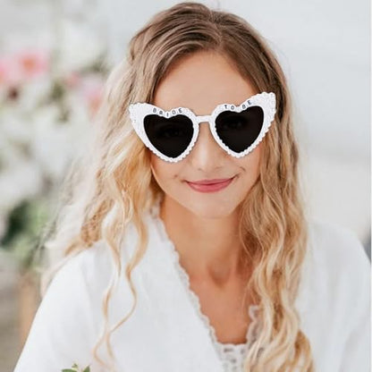 Etercycle Heart Sunglasses, Bride to Be Gifts Bachelorette Party Bride Sunglasses, Cute Glasses for Women Bachelorette Party - color: White Pearls