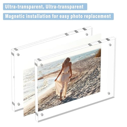 HELPLEX Acrylic Frame, 5 Pack 3.5x5 Acrylic Picture Frames, 20mm Thicker Frameless Clear Double Sided Magnetic Frame, Free Standing Desktop Display - size: 3.5x5(5 PACK)