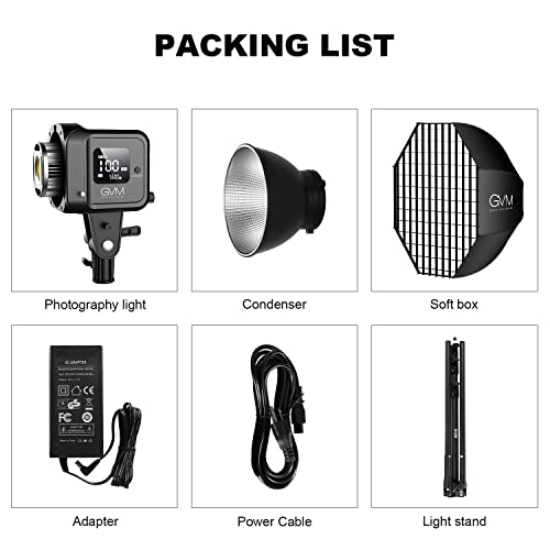 GVM SD80S 80W COB Video Light Kit, 5600K Continuous Lighting for Photography with Bowens Mount Softbox&Stand, 8 Lighting Effects Support AC Adapter & NP Series Battery - color: softbox lighting kit