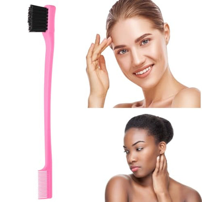 6Pack Double Sided Edge Control Hair Brush Professional Edge Control Hair Brush Comb Set, Dual-Sided Bristle Design, Pink Purple Black - color: Purple