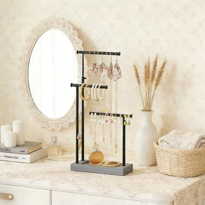 SRIWATANA Jewelry Organizer Display Extra Tall Necklace Holder 3 Tier Jewelry Tree Stand, Gift Idea (Weathered Grey & Black) - color: weathered grey