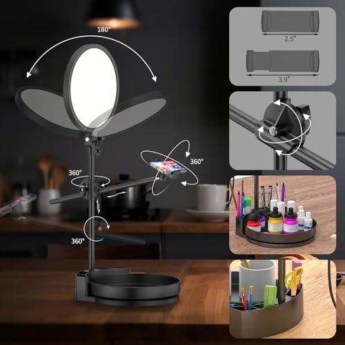 Bright Zoom Lighting for Computer, Adjustable Desk Lighting for Video Callst,55W Dimmable Full Screen Ring Light,with Rotating Storage Box,Pen Holder Stand,Phone Holder and Controller (Black, 10.5) - color: Black