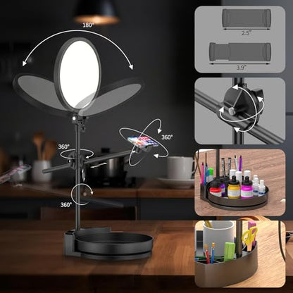 Bright Zoom Lighting for Computer, Adjustable Desk Lighting for Video Callst,55W Dimmable Full Screen Ring Light,with Rotating Storage Box,Pen Holder Stand,Phone Holder and Controller (Black, 10.5) - color: Black
