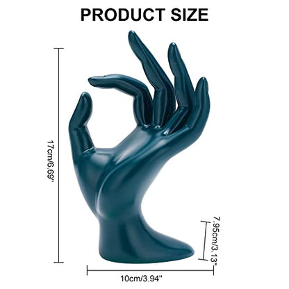 Hand Jewelry Display Holder, Dark Green OK Shaped Hand Ring Jewelry Organizer for Earring, Ring, Watch, Bracelet Storage, 3.93 x 2.75 x 6.69 Inches - color: Dark Green
