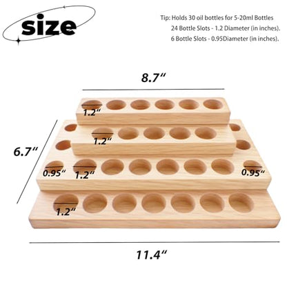 4 Tier Solid Wood Essential Oil Holder, 30 Bottle Slots Storage Organizer for 5-20ml Bottles, Staircase Design Tabletop Display Stand for Living room Bedroom Office, Nail Polish Compatible - style: 4 Layers-2