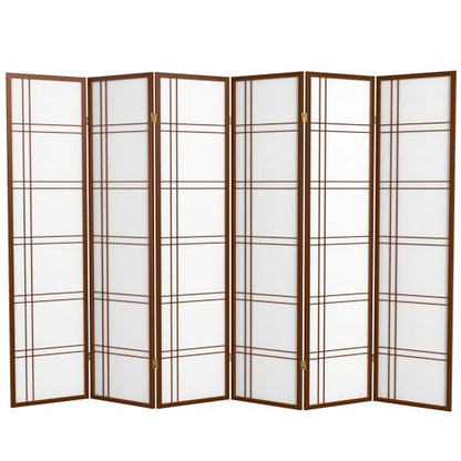Red Lantern 6 ft. Tall Double Cross Shoji Screen - Walnut - 6 Panels - color: Walnut, size: 6 Panel