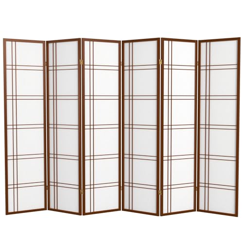 Red Lantern 6 ft. Tall Double Cross Shoji Screen - Walnut - 6 Panels - color: Walnut, size: 6 Panel