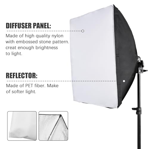 Andoer Softbox Photography Lighting Kit 16'' x 16'',85W Studio Lights for Photography and Live with 3000K-7500K Bi-Color LED Light, 40x40cm Soft Box,1.7m Light Stand,Remote Control,and Carry Bag