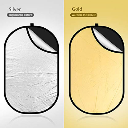 4 in 1 Collapsible Pop Up Backdrop Reflector Panel for Photographys 1.5x2 M/5x6.5feet Chromakey 100% Cotton Muslin Black White Reversible Photo Background Screen with Carry Bag