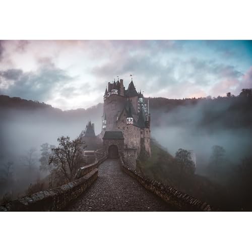 9x6ft Medieval Mysterious Castle Backdrop Gothic Misty Forest Magical Castle Photography Background Halloween Party Decorations Banner Adults Kids Portrait Photo Shoot Studio Props - color: Color C, size: 9x6ft
