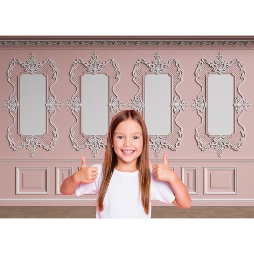Vintage Pink Room Backdrop Classic Interior Pink White Wall Photography Background European Frame Castle House Empty Living Room Wallpaper Backdrop Decors Birthday Wedding Party Props 5x3ft - color: Pink, size: 5x3ft