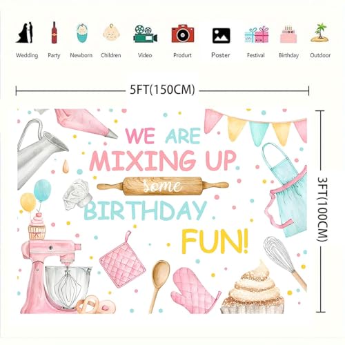 Baking Dessert Cooking Backdrop Kitchen Theme Cooking Birthday Party Decor Background Baby Shower Girls Boys Portrait Cake Table Decor Photoshoot Studio Props (5X3FT) - size: 5X3FT