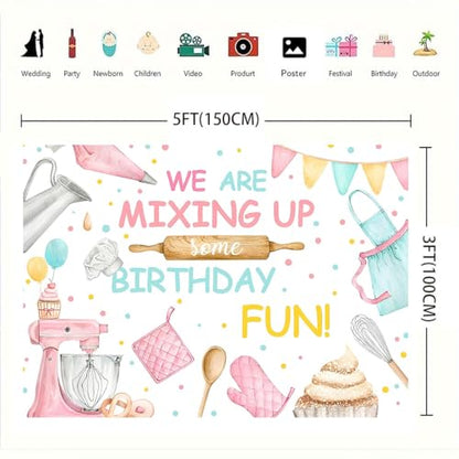 Baking Dessert Cooking Backdrop Kitchen Theme Cooking Birthday Party Decor Background Baby Shower Girls Boys Portrait Cake Table Decor Photoshoot Studio Props (5X3FT) - size: 5X3FT