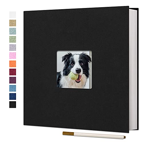 Vienrose Large Photo Album Self Adhesive for 4x6 8x10 Pictures Linen Scrapbook Album DIY 60 Blank Pages with A Metallic Pen - color: Black, size: 11"x10.6" 60Pages