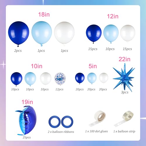 25pcs Royal & Light Blue Foil Square Balloon Wall with 149pcs White and Blue Confetti Balloons Arch Kit, Double Sided Balloon Tunnel with Star Balloons for Birthday, Class of Graduation Backdrop - color: Royal Blue & Baby Blue