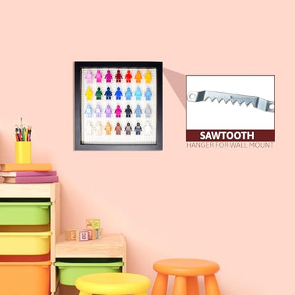 Figurine Display Case 10x10 Black Shadow Box for Miniature Figures 10x10 Black Wood Shadow Box with White Base to Display Up to 28 Block Figures - color: Black With White Backing, size: 10x10
